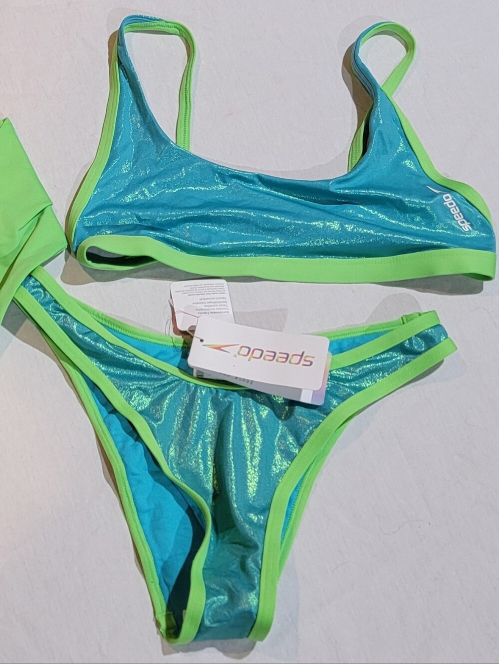 NWT Women's FLU3NTE Foil Cheeky Scoop Bikini Top And Bottoms Set Aqua Blue SMALL - Picture 2 of 3